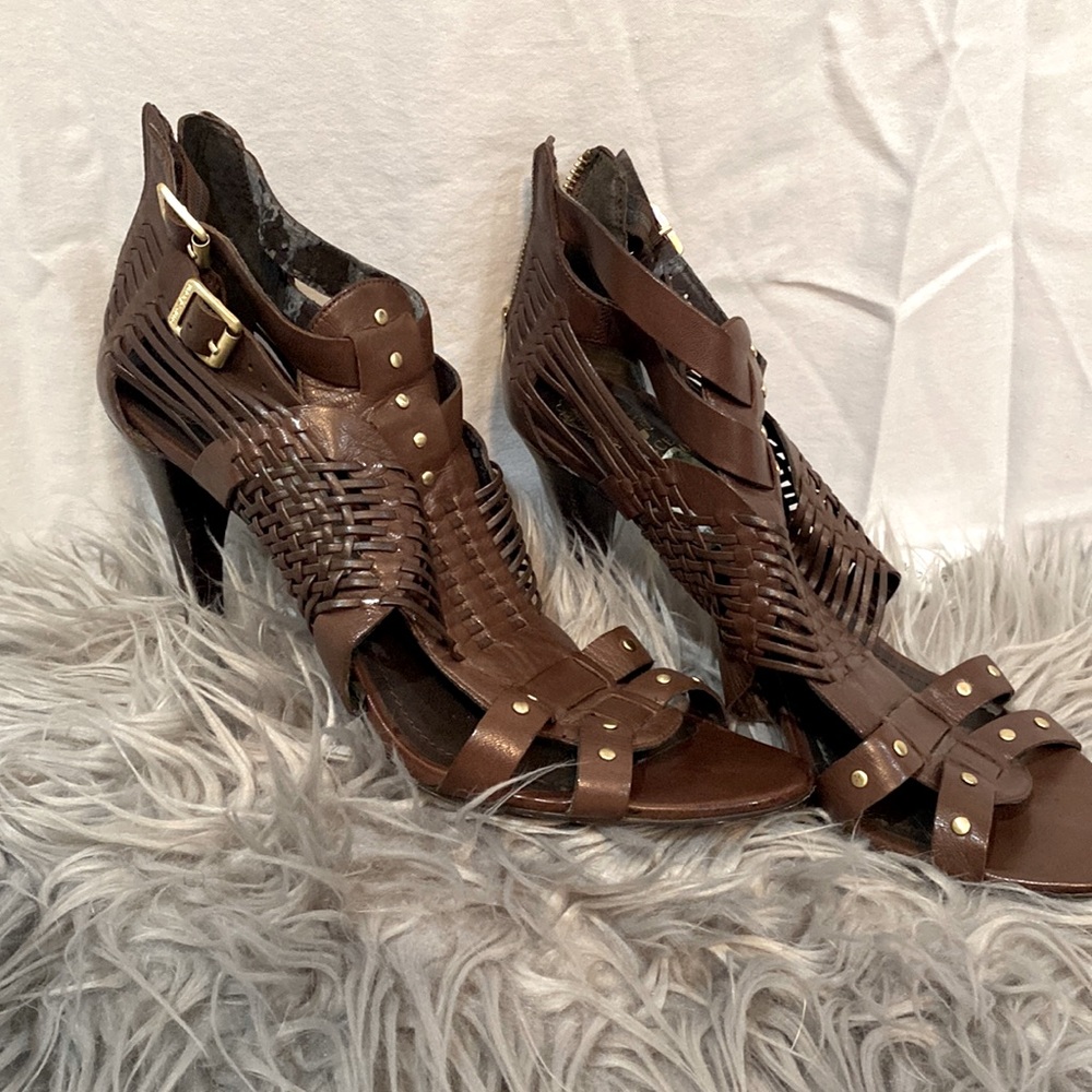 Brown strapped heel